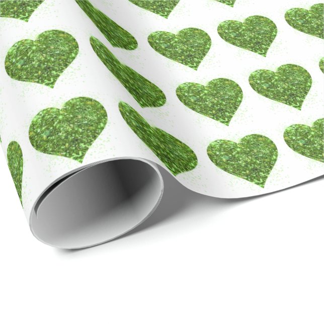 St. Patrick’s day, Irish green glittering heart Wrapping Paper (Roll Corner)