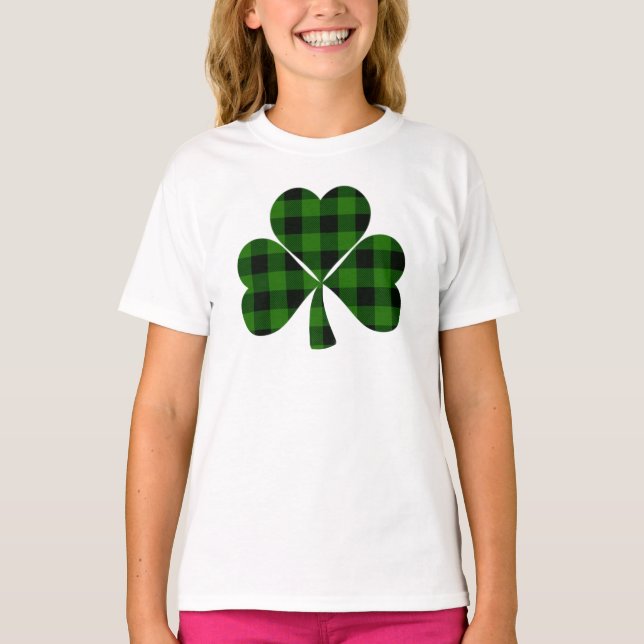 St. Patrick’s day, Irish green plaid shamrock T-Shirt (Front)