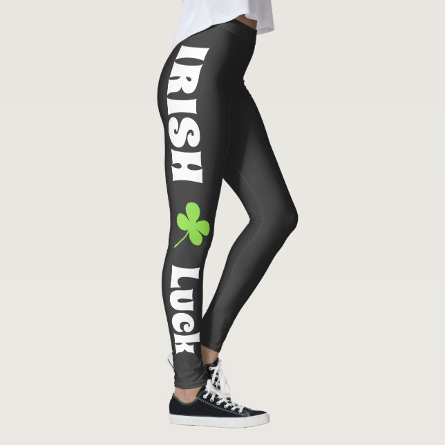 St. Patrick`s Day Irish Luck Modern Black Leggings (Right)