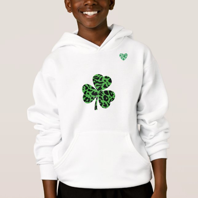 St. Patrick’s Day Kids Leopard Shamrock Shirt  (Front)