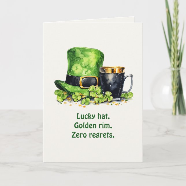 St. Patrick’s Day Leprechaun Hat & Mug Funny Card (Front)