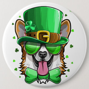 St Patrick’s Day Leprechaun Pembroke Welsh Corgi C 6 Inch Round Button