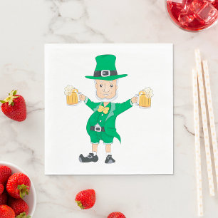 St Patrick’s Day Leprechaun with Beer Mugs Napkin