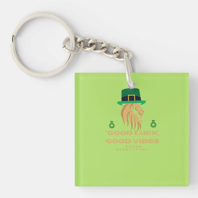St. Patrick’s Day Lion King - Good Luck Good Vibes Keychain (Front)