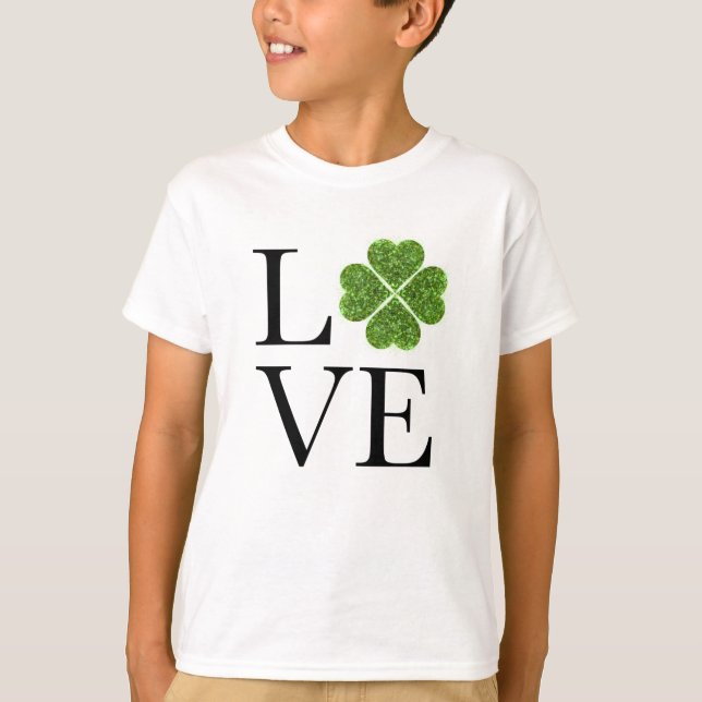 St. Patrick’s day | Love | green glitter shamrock T-Shirt (Front)