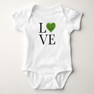 St. Patrick’s day   Love   green glittering heart Baby Bodysuit