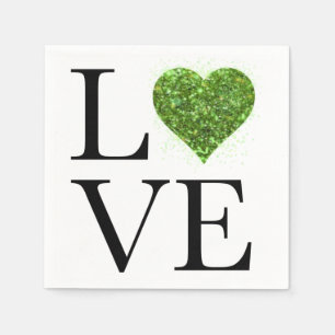 St. Patrick’s day Love green glittering heart Napkin