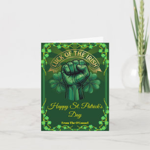 St. Patrick’s Day Luck of the Irish Fist Shamrock Holiday Card