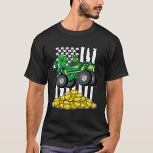 St Patrick s Day Lucky Monster Truck American Flag T-Shirt