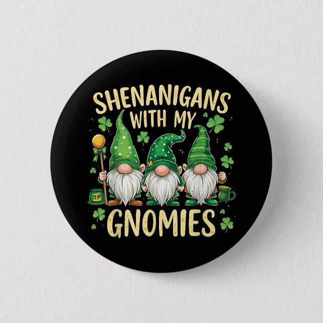 St Patrick’s Day Lucky Shamrock Gnome  2 Inch Round Button (Front)