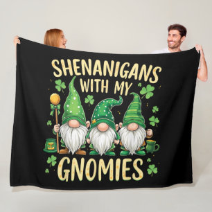 St Patrick’s Day Lucky Shamrock Gnome  Fleece Blanket