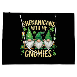 St Patrick’s Day Lucky Shamrock Gnome  Large Gift Bag