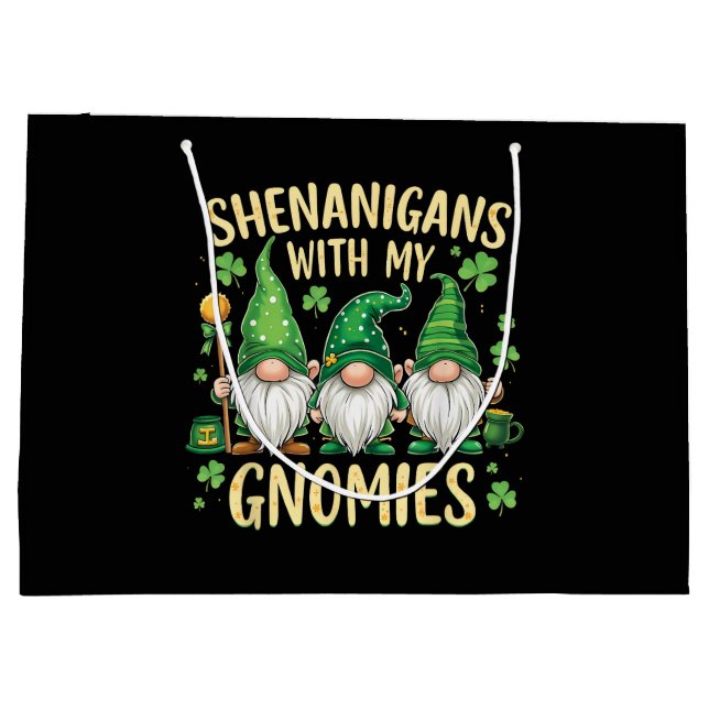 St Patrick’s Day Lucky Shamrock Gnome  Large Gift Bag (Back)