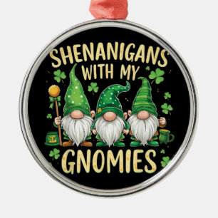 St Patrick’s Day Lucky Shamrock Gnome  Metal Ornament