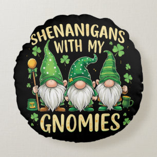 St Patrick’s Day Lucky Shamrock Gnome  Round Pillow