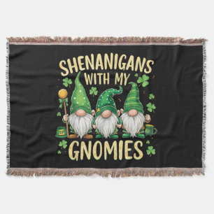 St Patrick’s Day Lucky Shamrock Gnome  Throw Blanket