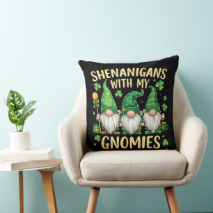 St Patrick’s Day Lucky Shamrock Gnome  Throw Pillow