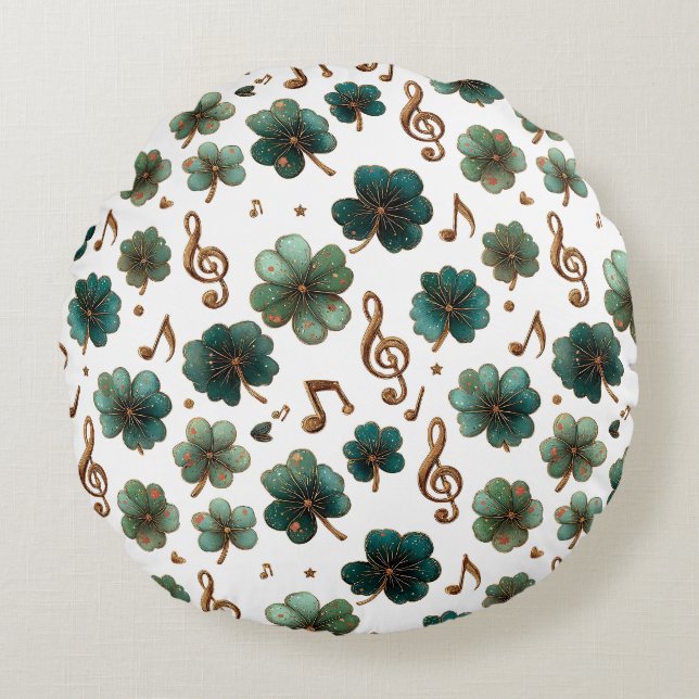 St. Patrick’s Day Musical Shamrock Round Pillow (Front)