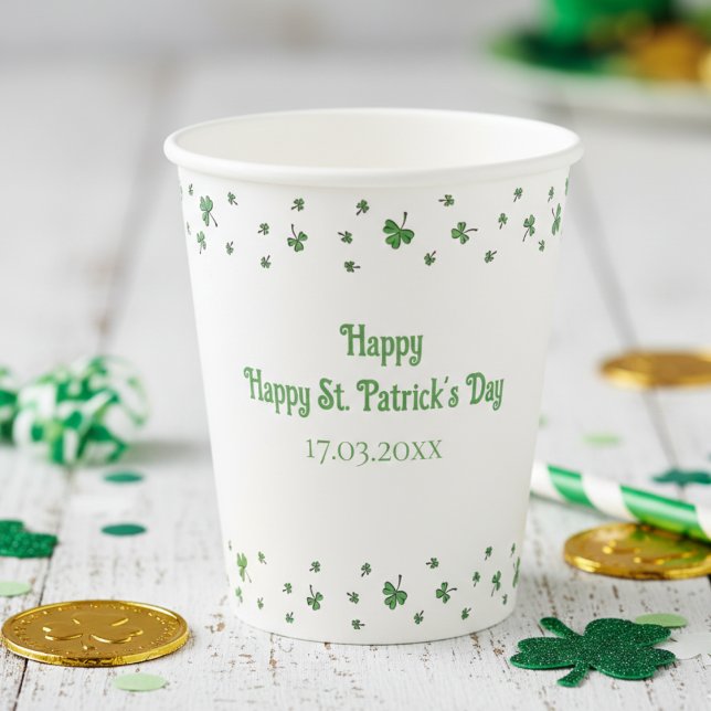 St. Patrick’s Day Shamrock Border Party Paper Cups (Cute Festive Simple Green Clover Saint Patrick's Day Paper Cups for St Patrick's Day or Irish Party)