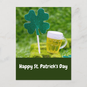 St. Patrick’s Day Shamrock Clover and beer Postcard