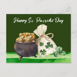St. Patrick’s Day Shamrock Clover and Pot Postcard