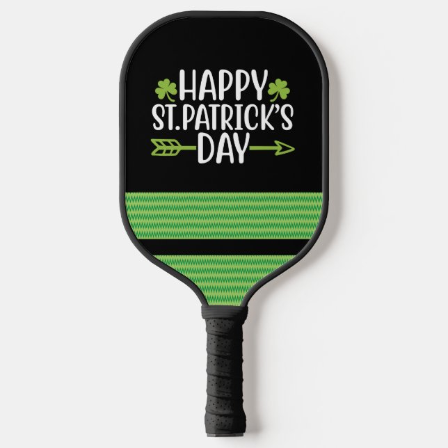 St. Patrick’s Day Shamrock Clover on green  Pickleball Paddle (Front)