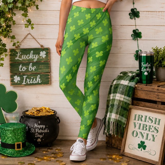St Patrick`s Day Shamrock Green Pattern Leggings (Creator Uploaded)