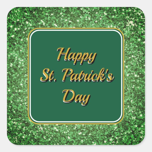 St. Patrick’s day sparkle glitter green pattern Square Sticker (Front)