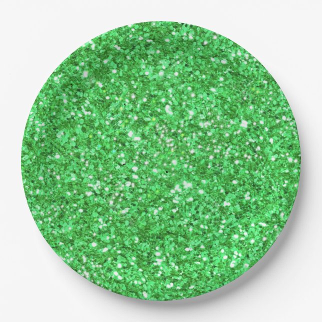 St. Patrick’s day sparkle glitter Kelly green   Paper Plate (Front)