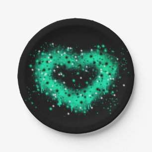 St. Patrick’s day   spray paint glittering heart Paper Plate