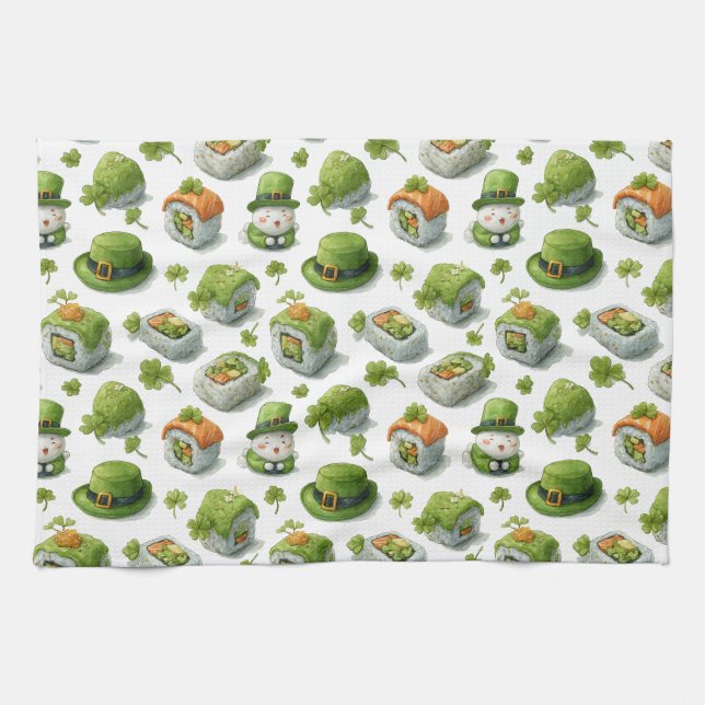 St. Patrick’s Day Sushi Rolls & Shamrock Kitchen Towel (Horizontal)