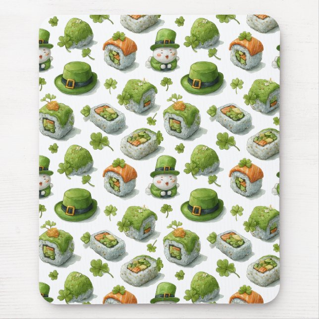 St. Patrick’s Day Sushi Rolls & Shamrock Mouse Pad (Front)