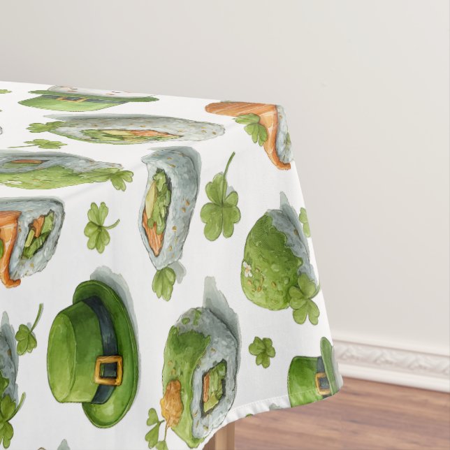 St. Patrick’s Day Sushi Rolls & Shamrock Tablecloth (In Situ)