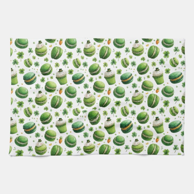 St. Patrick’s Day Watercolor Macaron & Shamrock  Kitchen Towel (Horizontal)