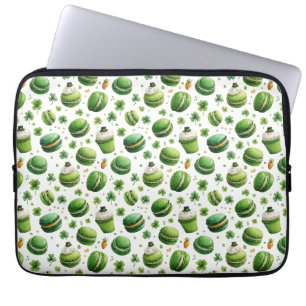 St. Patrick’s Day Watercolor Macaron & Shamrock  Laptop Sleeve