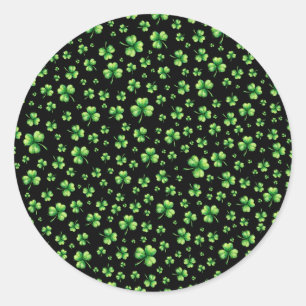 St. Patrick’s Day Watercolor Shamrock on black Classic Round Sticker