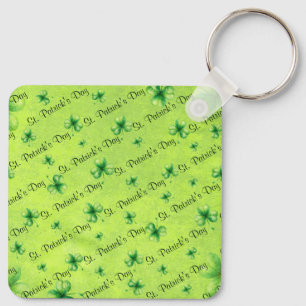 St. Patrick’s Day Watercolor Shamrock on green Keychain