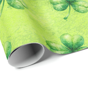 St. Patrick’s Day Watercolor Shamrock on green Wrapping Paper
