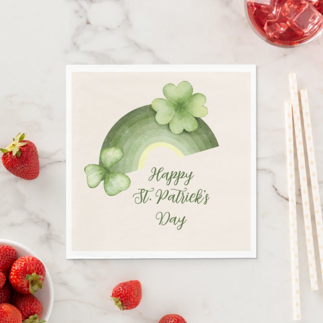 St. Patrick’s Day – Watercolor Shamrock Rainbow Napkin (Insitu)