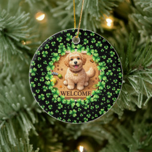 St. Patrick’s Day Watercolor Shamrock with photo Ceramic Ornament