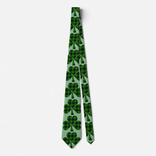 St. Patrick’s green clover black plaid shamrocks Tie