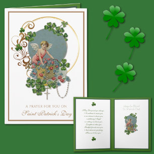 St. Patrick Shamrock Angel Rosary Prayer  Card