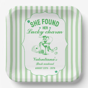 St patrick she found her lcuky charm bachelorette paper plate