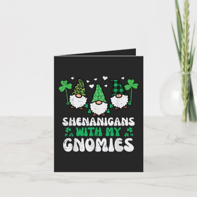 St Patrick Shenanigans With Gnomies Gnomes Holiday Card (Front)