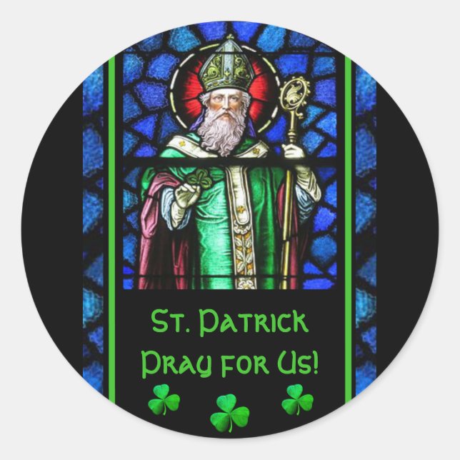 St. Patrick Stained-Glass Irish Shamrocks Classic Round Sticker (Front)