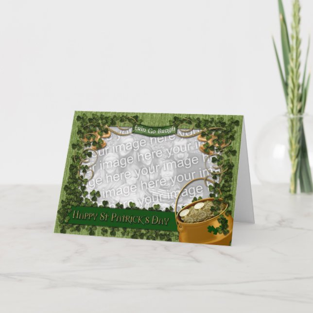 St Patricks - ADD YOUR PHOTO - Shamrock Frame Card (Front)