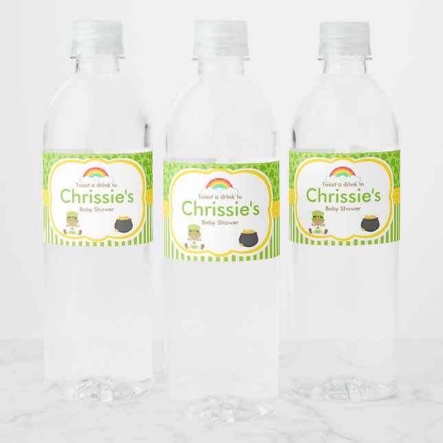 St Patricks African American Boy Baby Shower Party Water Bottle Label (Bottles)