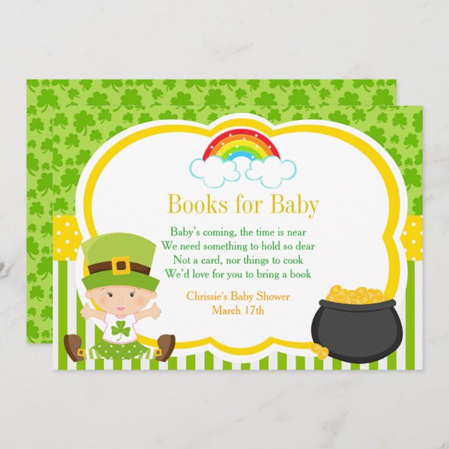 St Patricks Baby Shower Books for Baby Invitation (Front/Back)