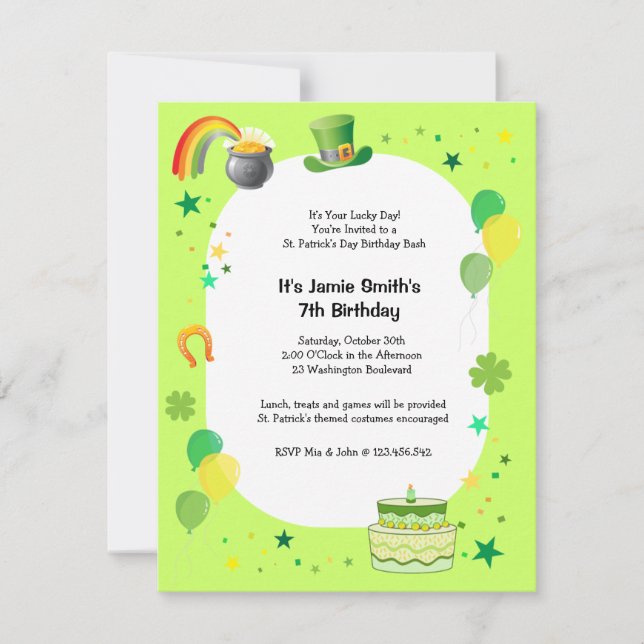 St. Patrick's Birthday Costume Party Invitation (Front)