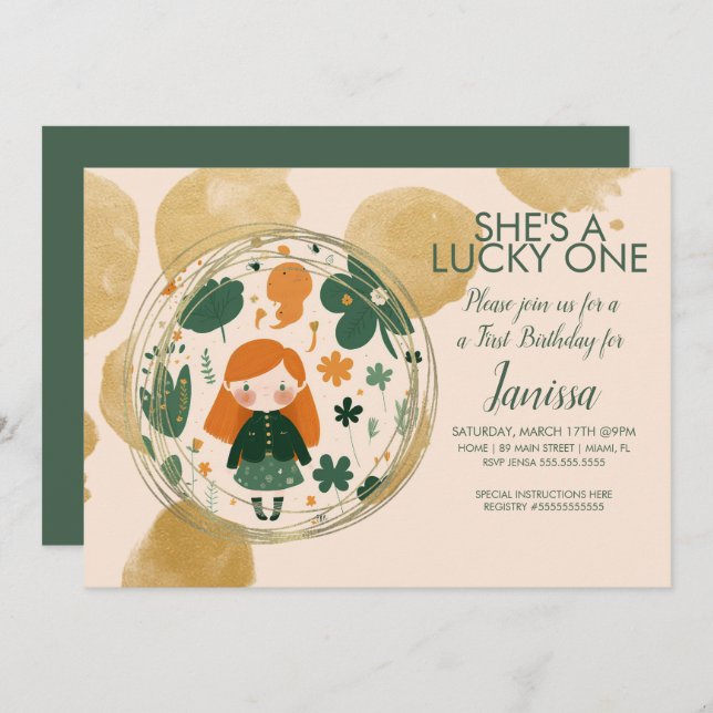St. Patricks Birthday Girl Shamrock Any Age  Invitation (Front/Back)